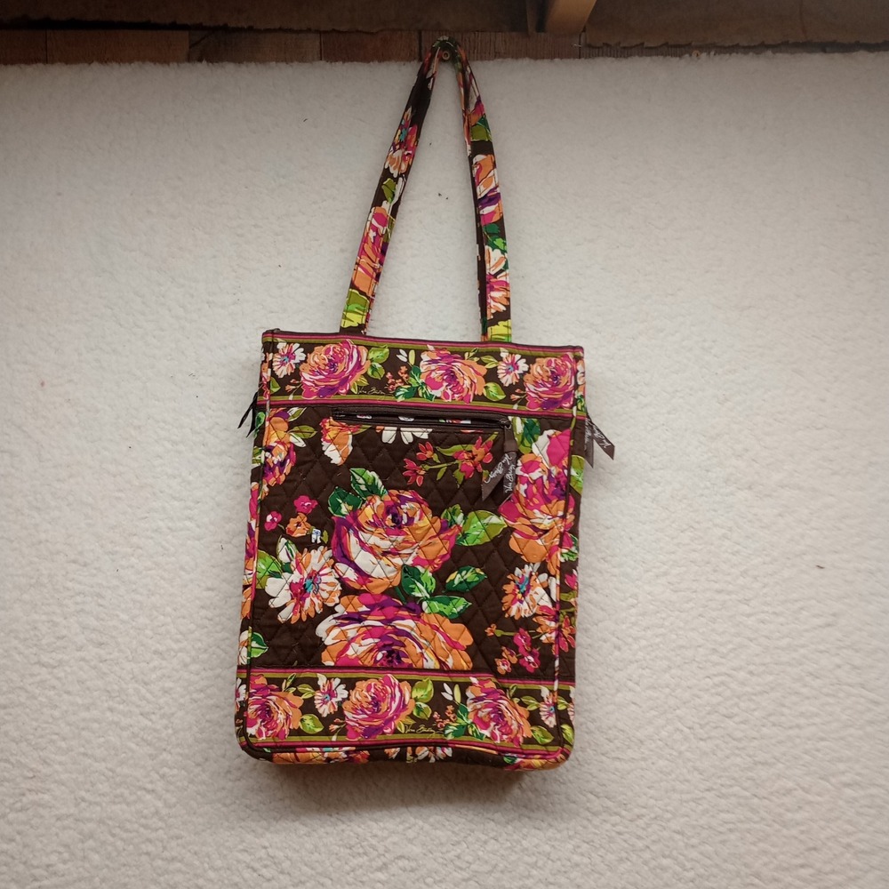 Vera Bradley Mocha Rouge Floral Quilted Laptop Tote Bag Checkpoint Friendly